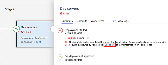 Azure Policy 실패 메시지 스크린샷