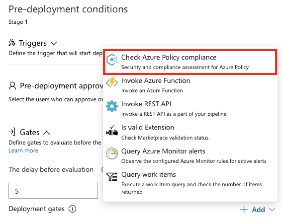Azure Policy Gate의 스크린샷