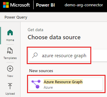 Azure Resource Graph 커넥터를 선택하는 Power BI 서비스의 데이터 가져오기 대화 상자 스크린샷