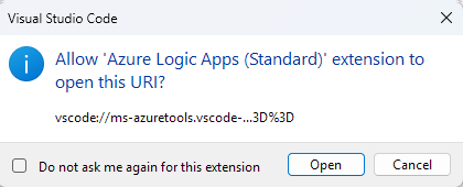 Microsoft Azure 도구를 열기 위한 확장 프롬프트를 보여 주는 스크린샷.