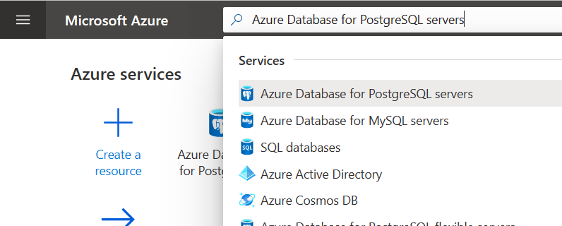 Azure Database for PostgreSQL 유연한 서버 인스턴스를 검색하고 선택하는 방법을 보여 주는 스크린샷