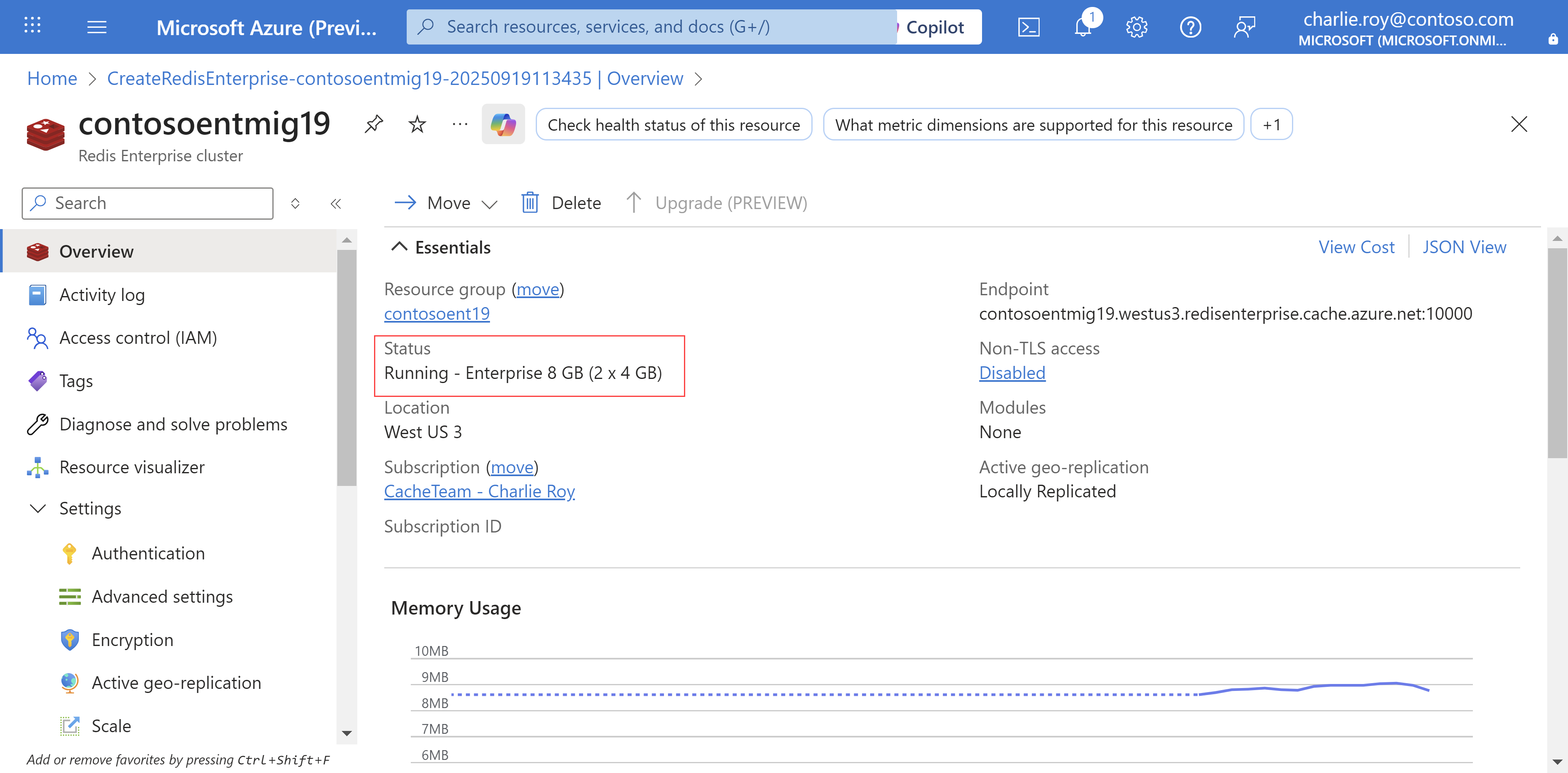엔터프라이즈 캐시 개요의 스크린샷.