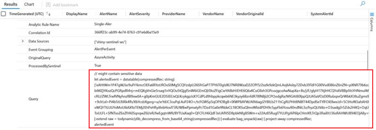 base64로 인코딩된 쿼리를 보여 주는 각 이벤트 모드에 대한 경고를 트리거하기 위한 샘플 결과 스크린샷
