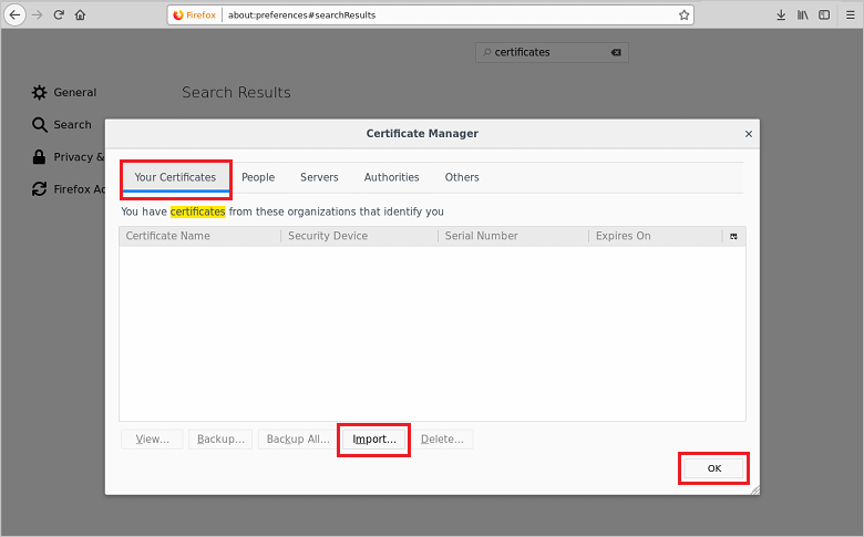 Firefox에 인증서 설치