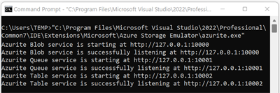 Azurite 명령줄 출력의 화면 캡처입니다.