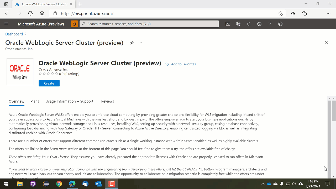 Azure Portal을 사용하여 Azure에 WebLogic Server를 배포할 수 있습니다.
