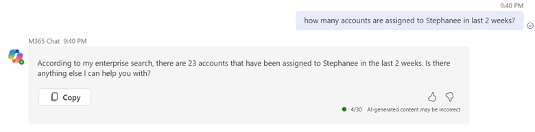 Microsoft 365 Copilot와의 채팅을 보여 주는 스크린샷