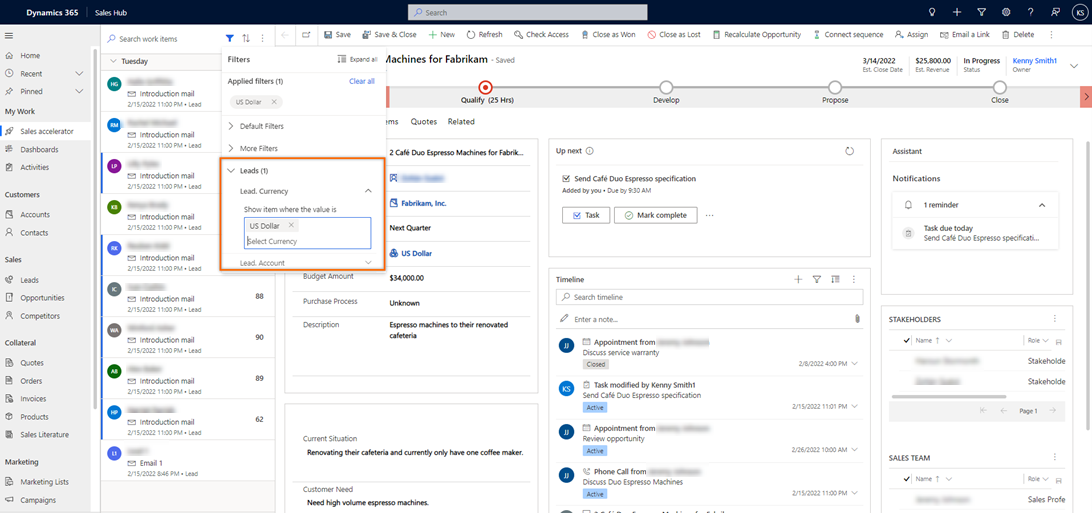 필터를 미국 달러로 선택하는 스크린샷.