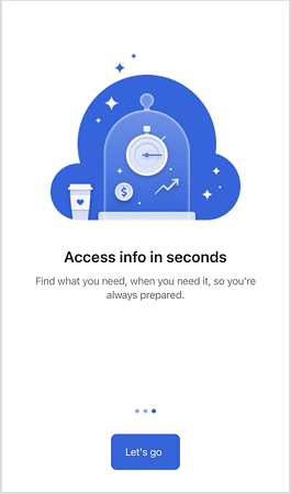 Dynamics 365 Sales 모바일 앱의 두 번째 시작 화면 스크린샷