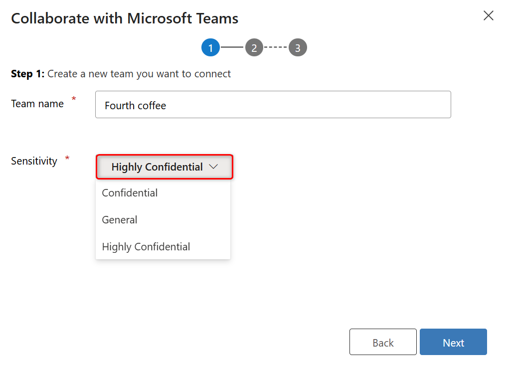 팀 이름을 입력하고 다음을 선택하는 스크린샷.