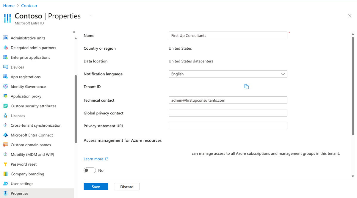 Microsoft Entra ID - 속성 - 테넌트 ID - 테넌트 ID 필드