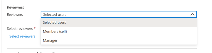 선택한 사용자 또는 구성원의 검토자 목록(자체)