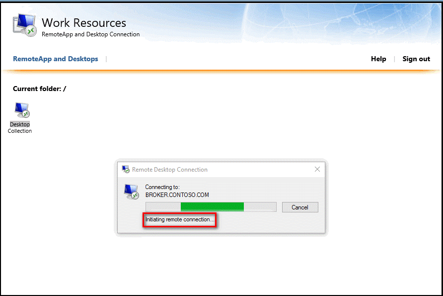 원격 데스크톱 연결을 통해 원격 연결을 시작합니다