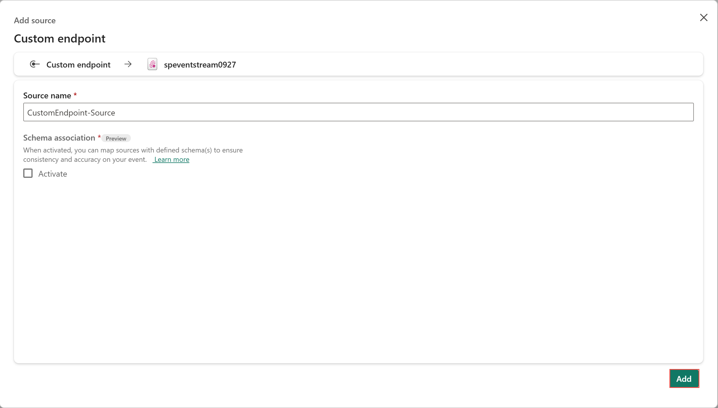 사용자 지정 엔드포인트를 추가하기 위한 대화 상자의 스크린샷