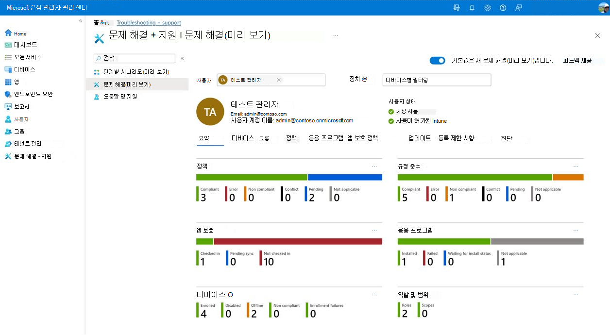 문제 해결 dashboard Intune