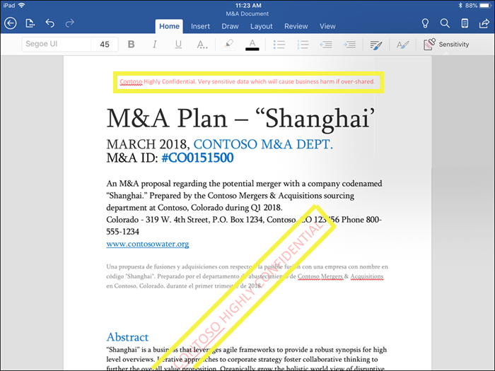 문서에 적용된 워터마크 및 머리글
