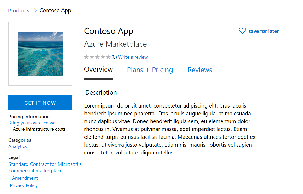 Azure Portal 고객 검색 환경 내의 Marketplace.