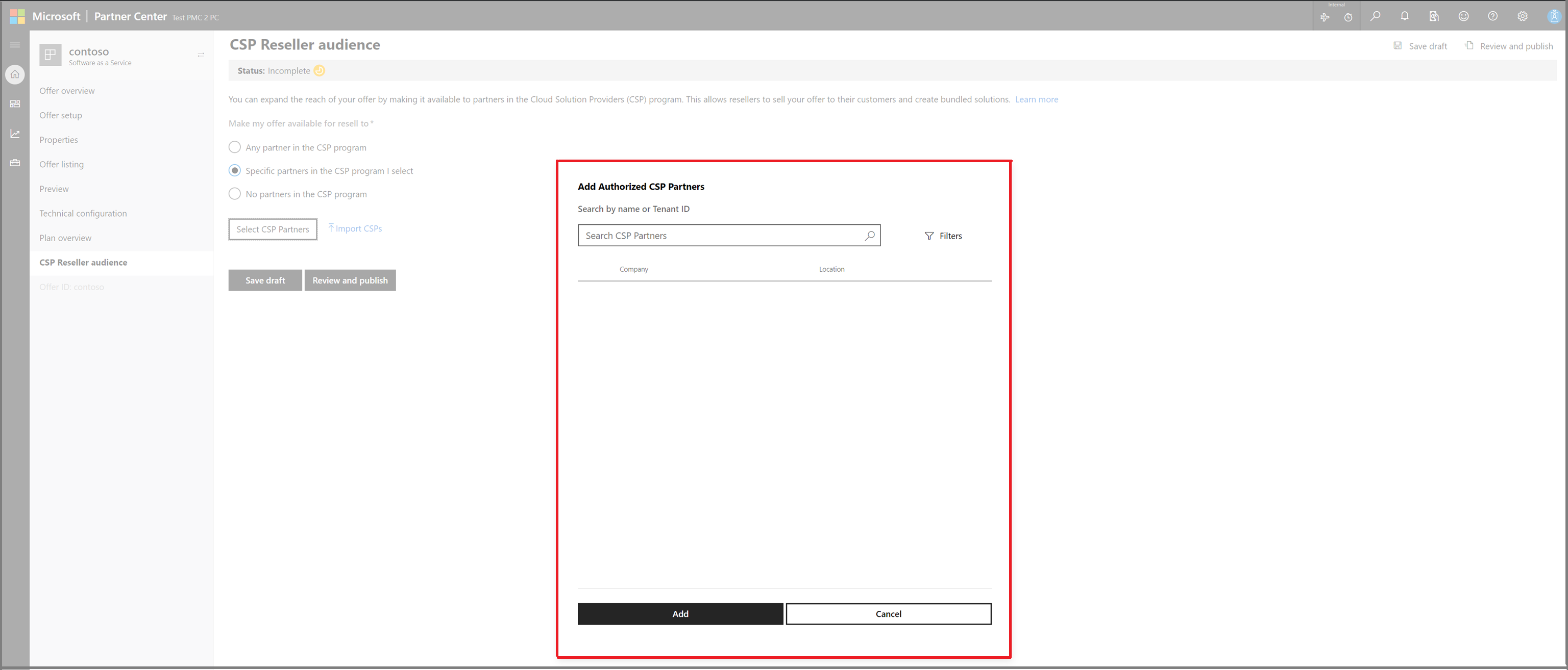 CSP 메뉴를 선택하십시오
