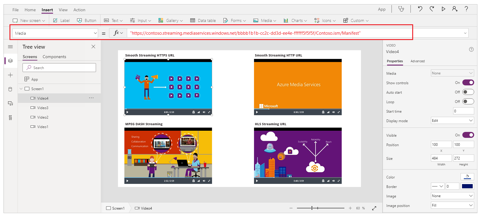 미디어 속성 설정.