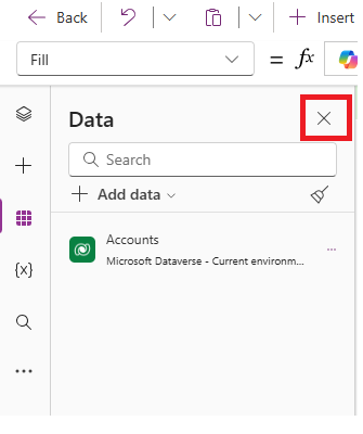 데이터 창 닫기의 스크린샷.