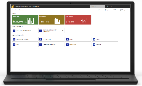 Power BI Report Server 웹 포털을 표시하는 랩톱의 스크린샷