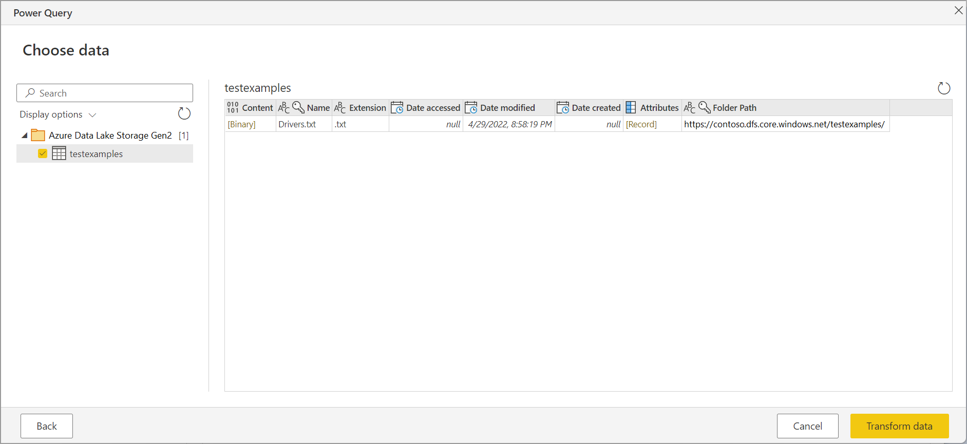 Drivers.text 파일의 데이터를 포함하는 데이터 선택 페이지의 스크린샷.