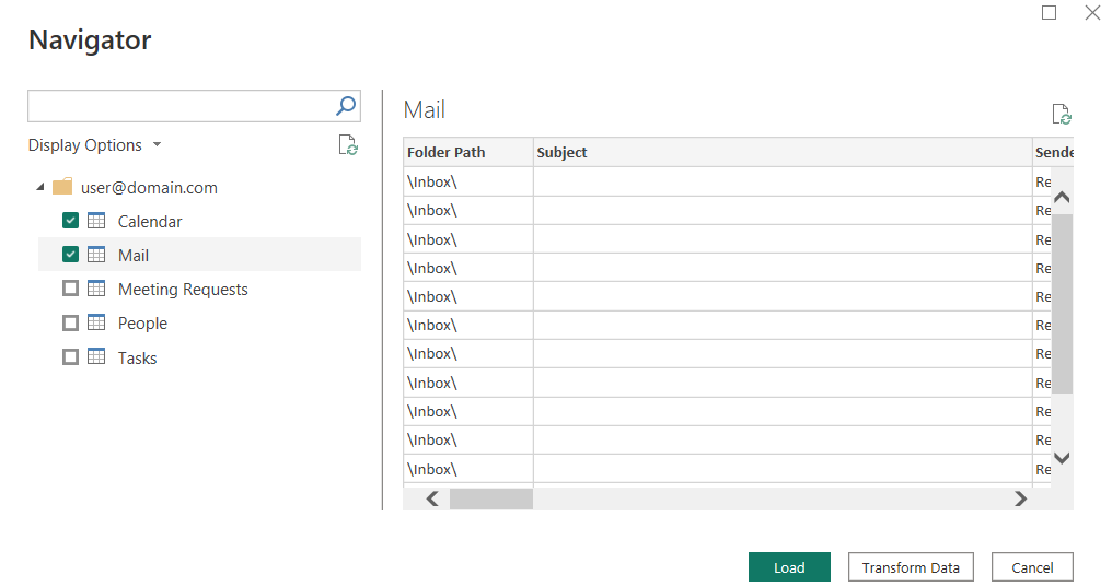 Screenshot of the Microsoft Exchange navigator, showing calendar and mail selected.
