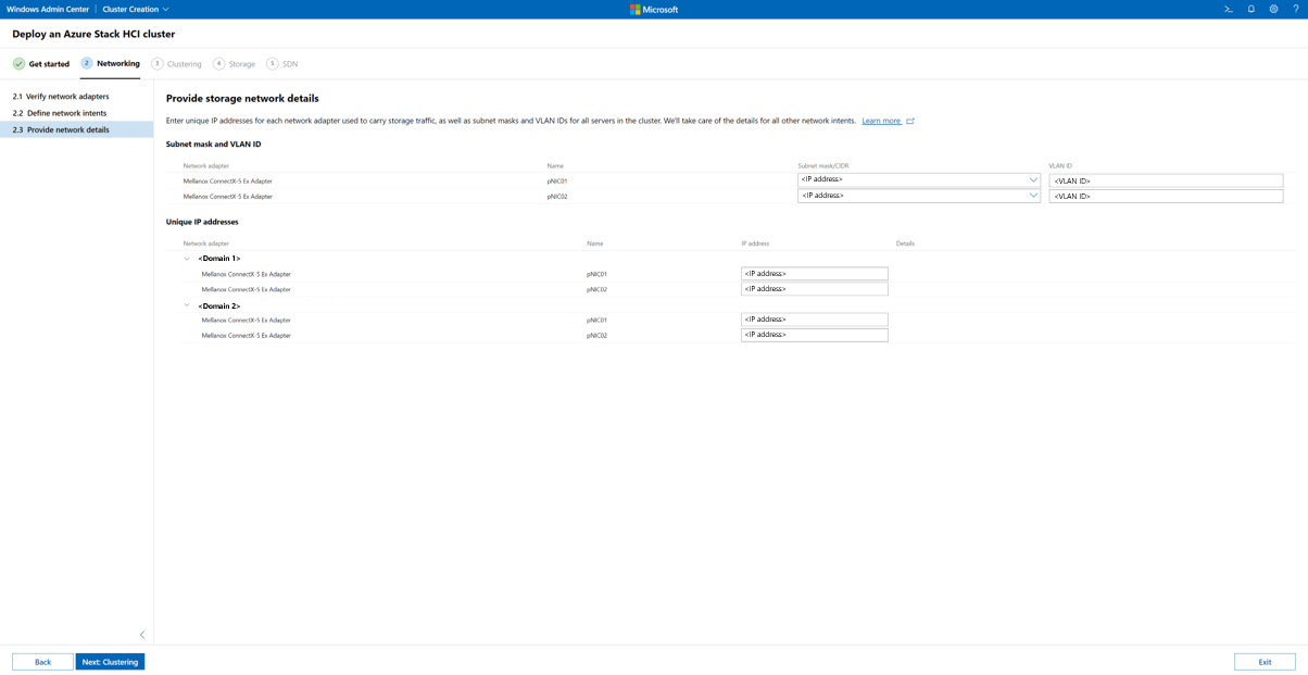Create cluster wizard - Provide network details