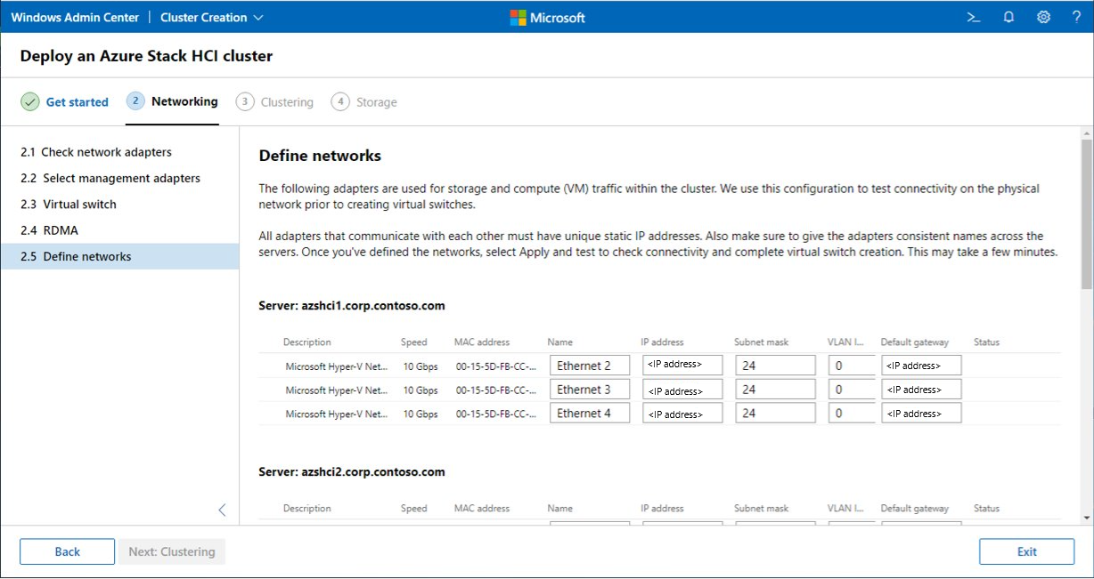 Create cluster wizard - Define networks