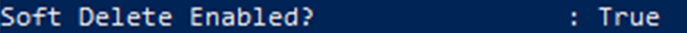 '일시 삭제 사용: True'를 보여 주는 PowerShell 출력