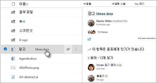 문서에 대한 파일 카드 뷰어 정보의 스크린샷.