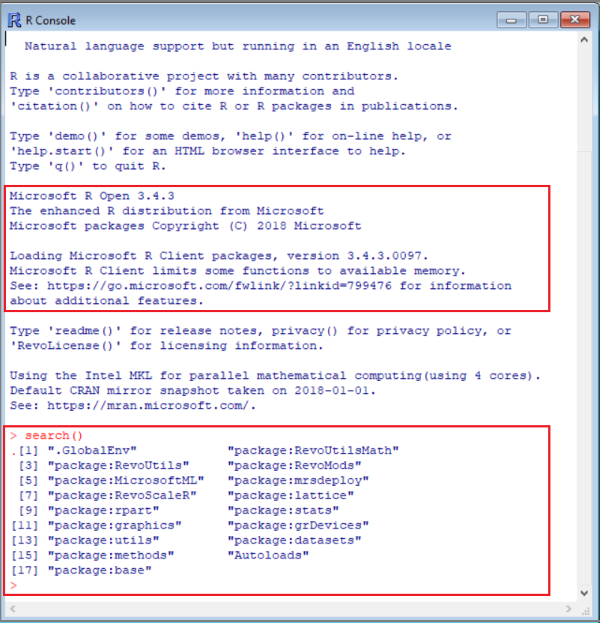 R 프롬프트 열기 R 로드 시 버전 정보