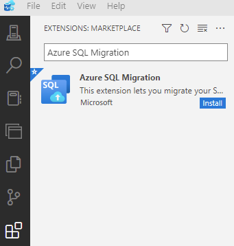 마켓플레이스에서 사용할 수 있는 Azure Data Studio에 대한 Azure 마이그레이션 확장의 스크린샷