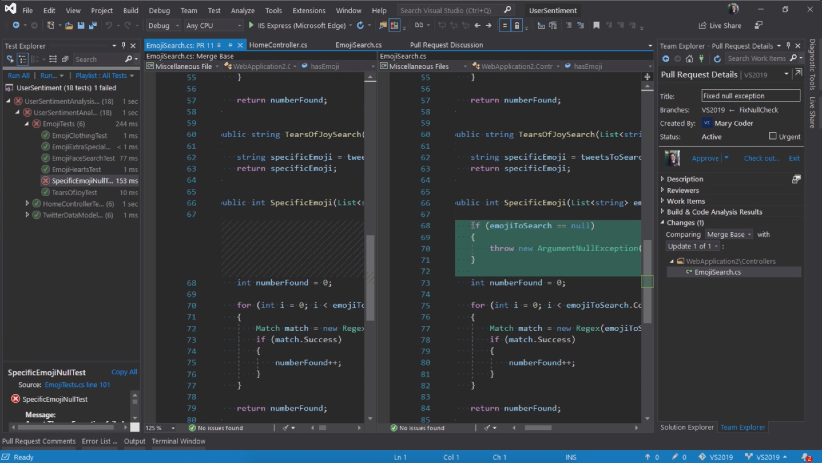 Visual Studio 2019의 새 끌어오기 요청 확장 스크린샷