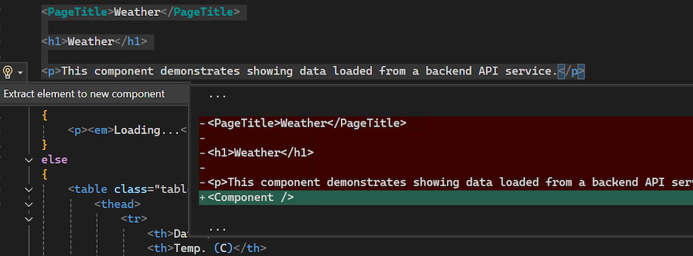 HTML 마크업을 새 Razor 구성 요소로 추출하는 예