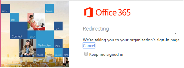 리디렉션 창을 보여 주는 스크린샷.