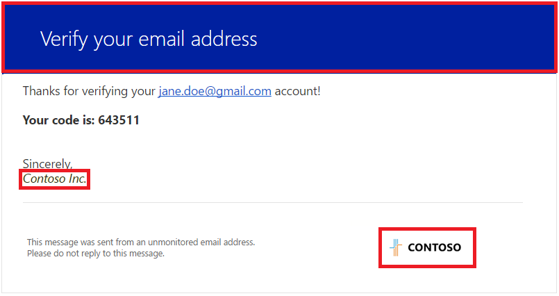 Captura de tela de um email de verificação personalizado