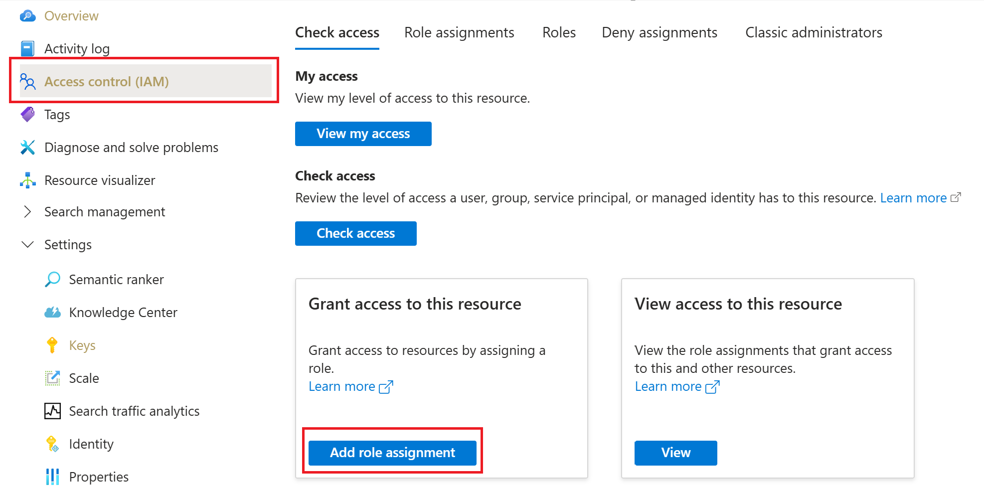 Captura de tela do seletor Adicionar atribuição de função no portal do Azure.
