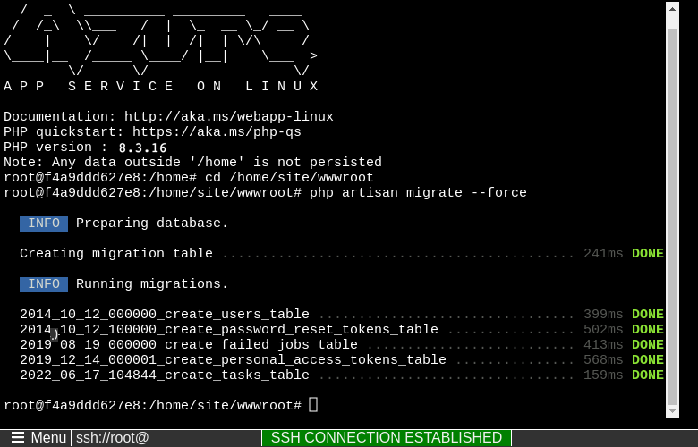 Uma captura de tela mostrando os comandos para executar o shell SSH e sua saída.