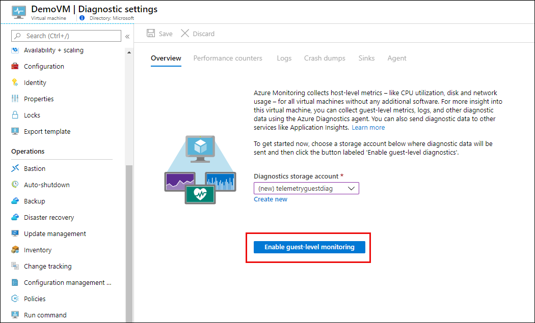 Captura de tela que mostra a habilitação do monitoramento.