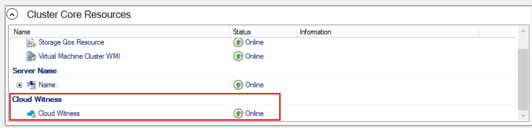 Captura de tela mostrando a configuração bem-sucedida da testemunha de nuvem.