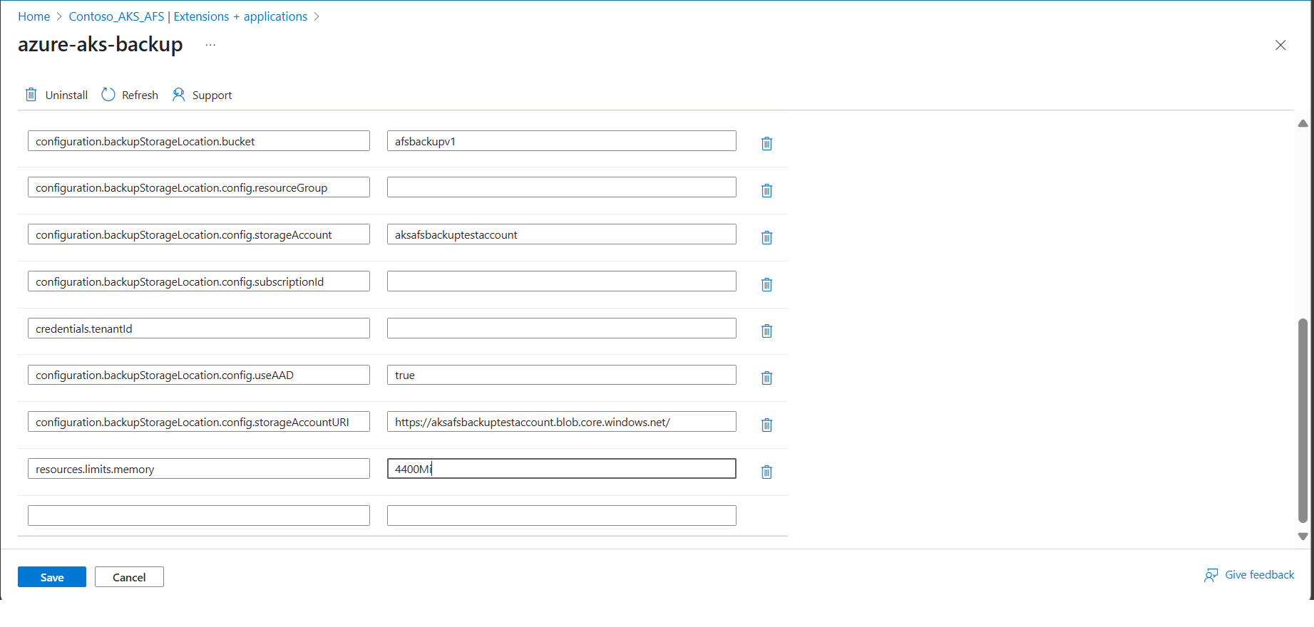 A captura de tela mostra como adicionar valores nas configurações.