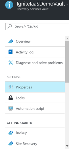 Captura de tela das opções do cofre dos Serviços de Recuperação