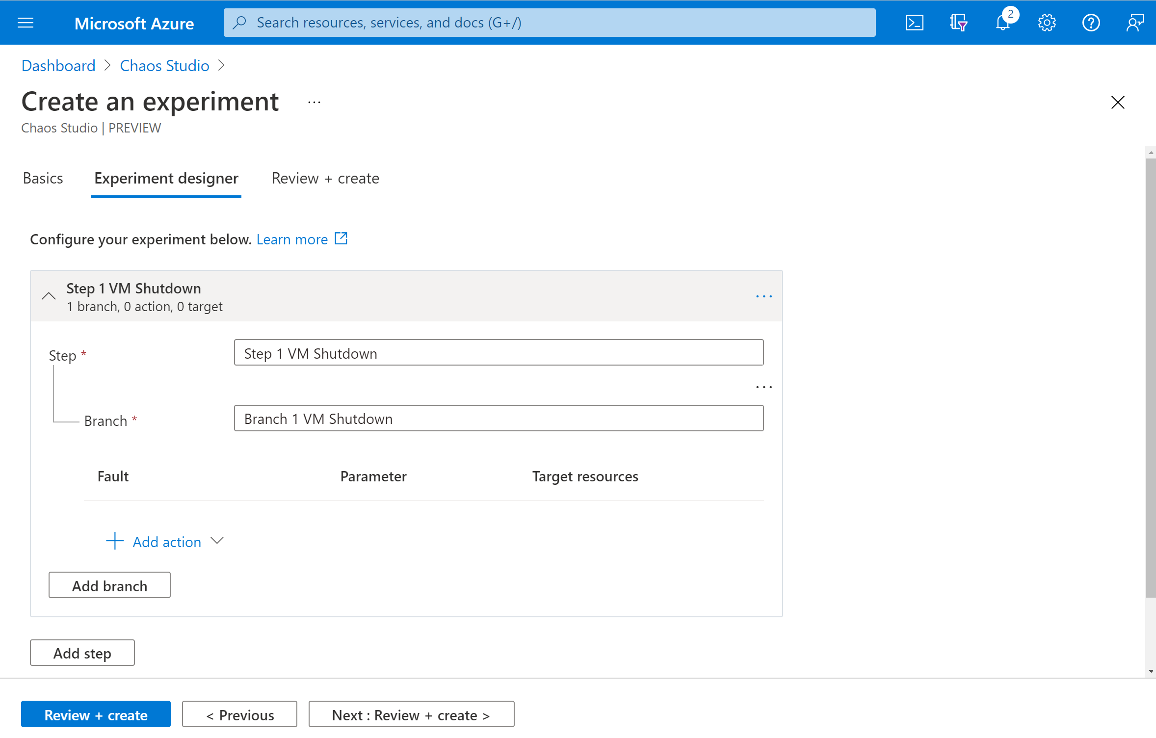 Captura de tela que mostra o designer de experimentos.