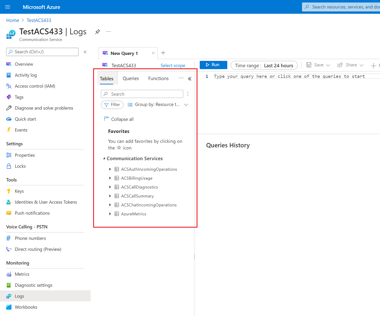 Tabelas do Log Analytics no recurso