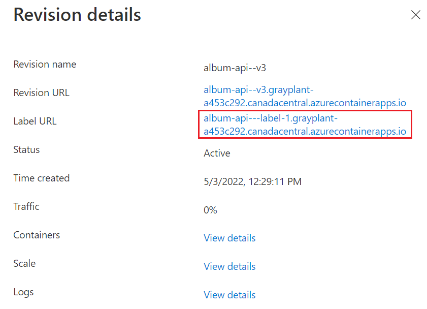 Captura de tela dos detalhes de revisão de Aplicativos de Contêiner.
