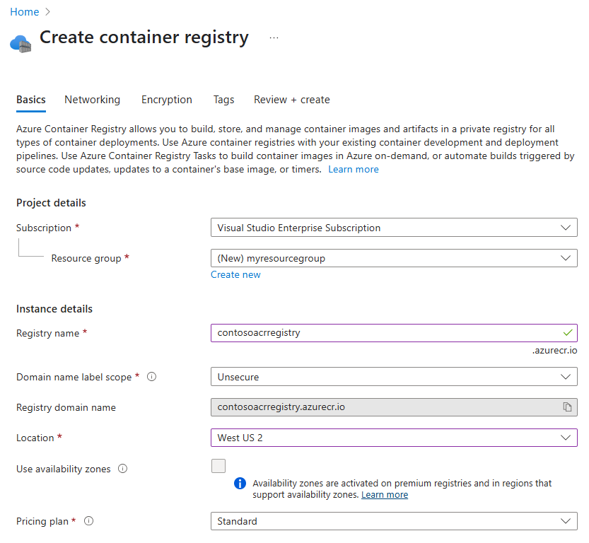 Criar o registro de contêiner no portal