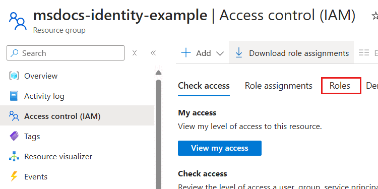 Captura de tela da opção 'Funções' no painel 'Controle de Acesso (IAM)'.