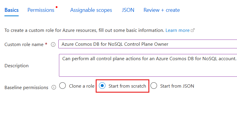Captura de tela do painel 'Noções básicas' para adicionar uma função personalizada.
