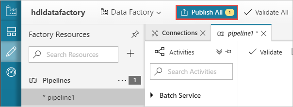 Publique o pipeline do Azure Data Factory.